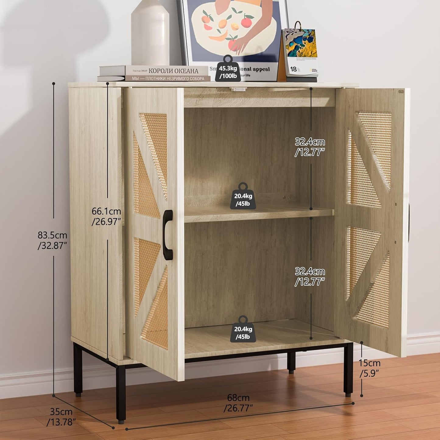 Buffet Cabinet with Storage – Waterproof MDF Sideboard & Modern Credenza with Doors and Adjustable Shelves, 32.9" Tall Coffee Bar Cabinet for Living Room, Kitchen, Dining Room, Hallway