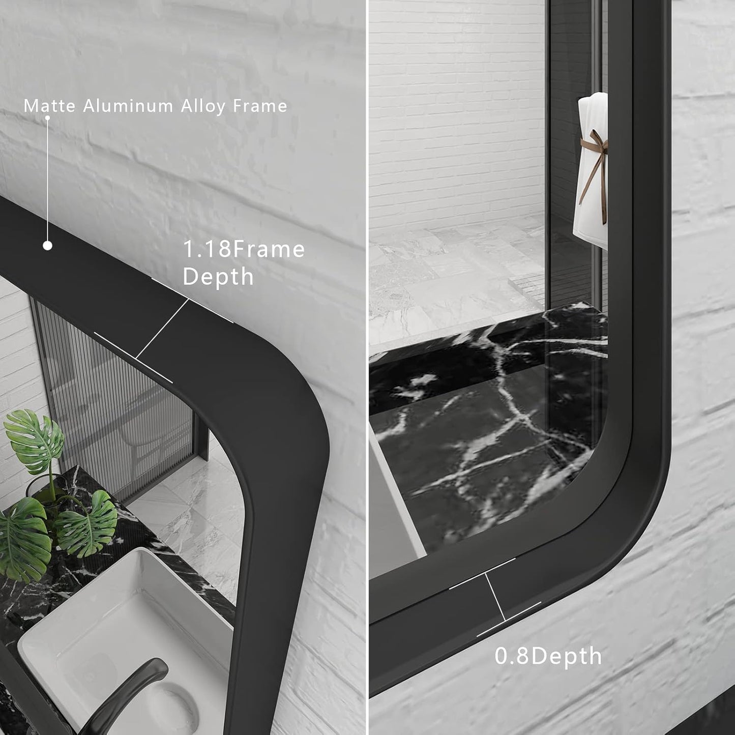 24x36 Inch Black Framed Mirror for Wall, Matte Black Bathroom Rectangle Mirror, Rounded Corner, Anti-Rust (Horizontal/Vertical)