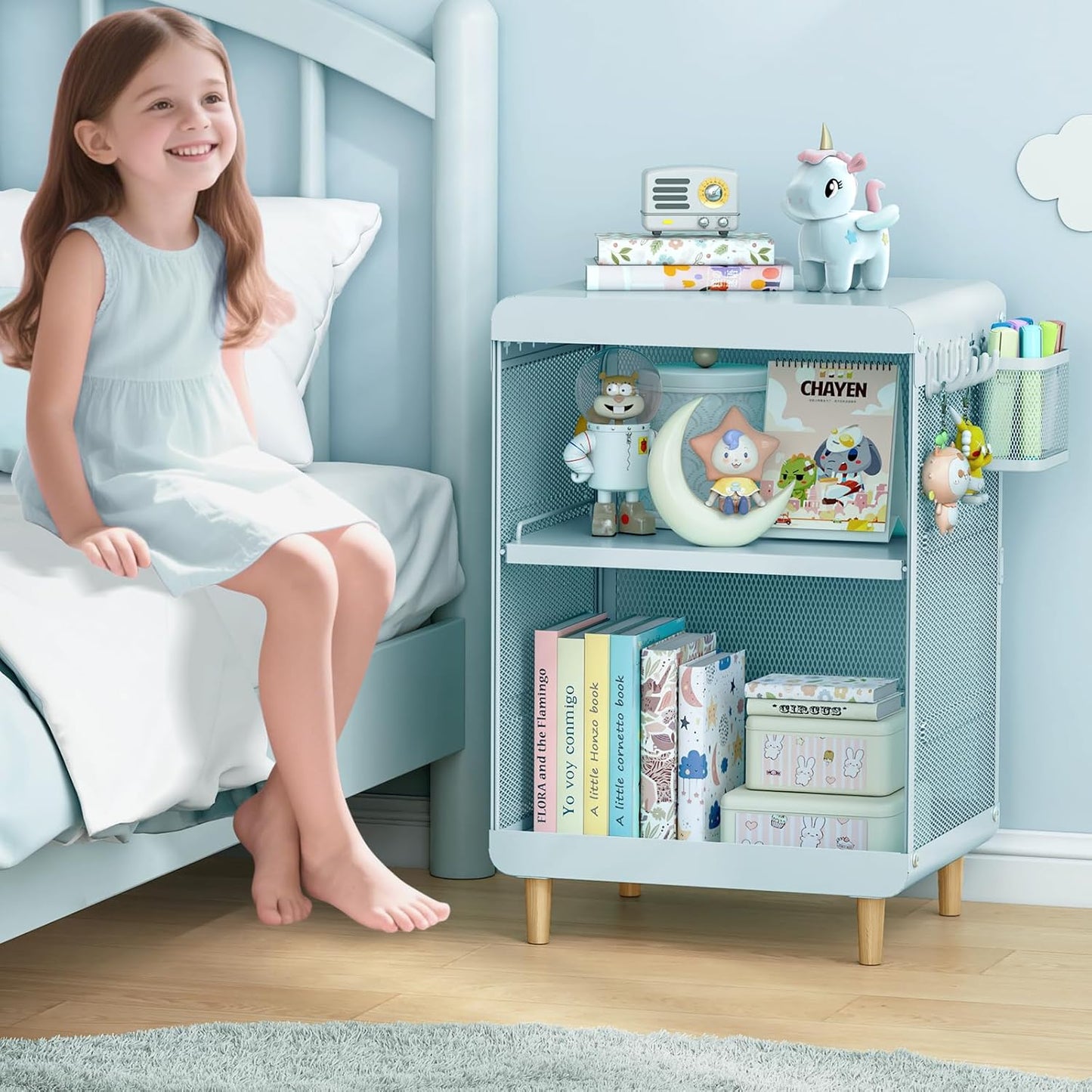 Kids Nightstand,Kids Bedside Table,Teen Girls Night Stand,Toddler Night Stand,End Table for Girls Room Storage,Mint Green Nightstand