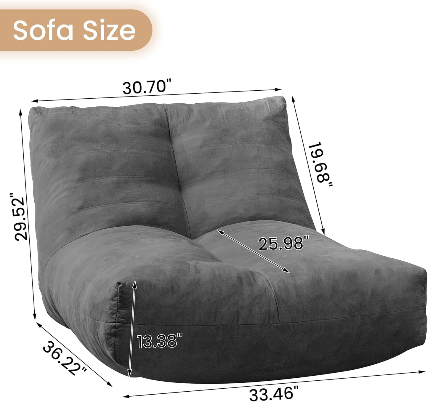 Bean Bag Chair Lazy Bean Bag Sofa, Floor Beanbag Chairs with Stuffed High-Density Foam, Memory Foam Bean Bag Sofa for Living Room, Bedroom and Office