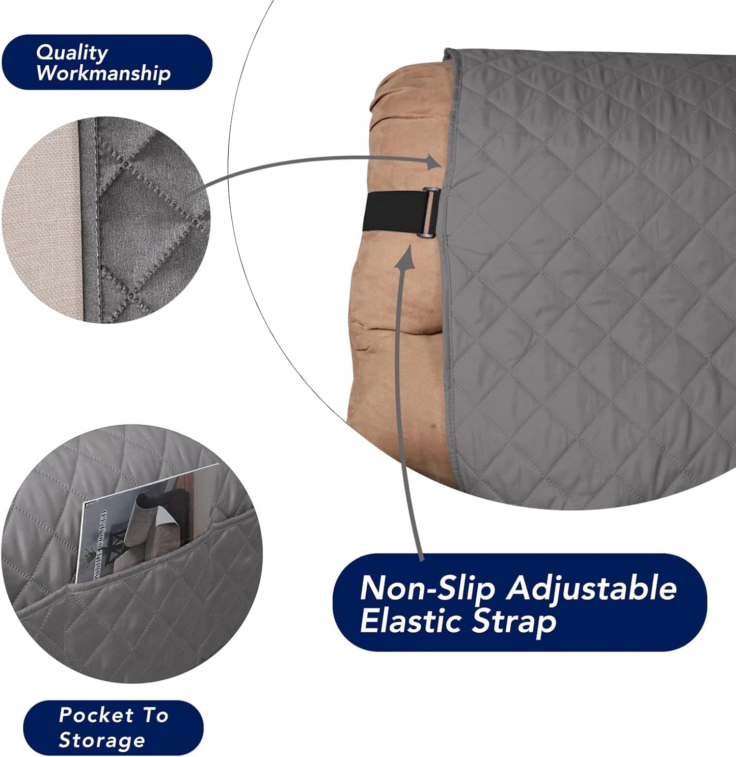 PureFit Reversible Sofa Cover Water Resistant Recliner Couch Cover, Machine Washable Furniture Cover with Adjustable Strap for Dogs, Pets (Recliner, Gray/Light Gray)