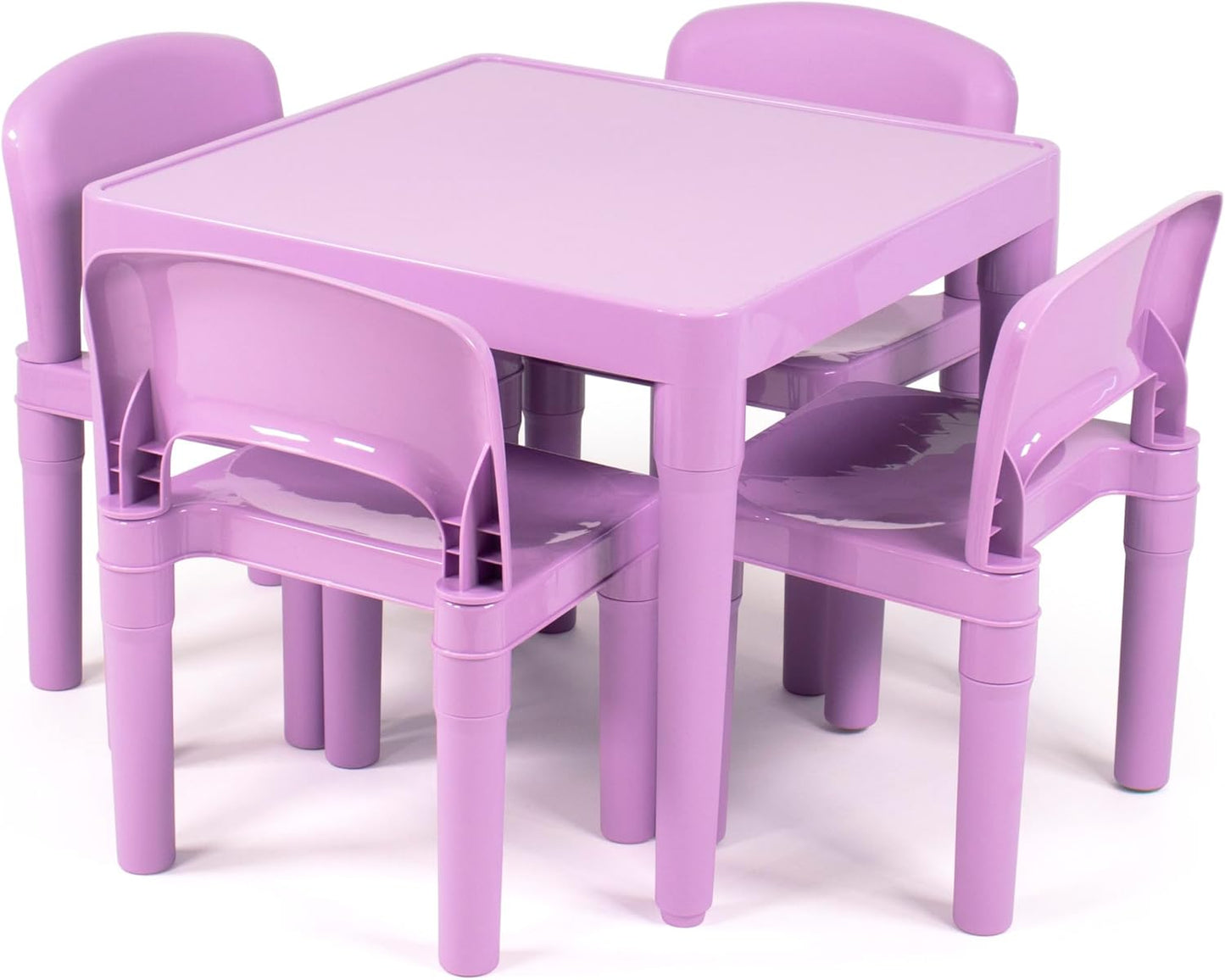 Humble Crew Kids Plastic Table and 4 Chairs Set, Purple Square Table with Lightweight Chairs, Toddler Playroom Activity Furniture for Ages 3-6, Easy Snap-Together Assembly