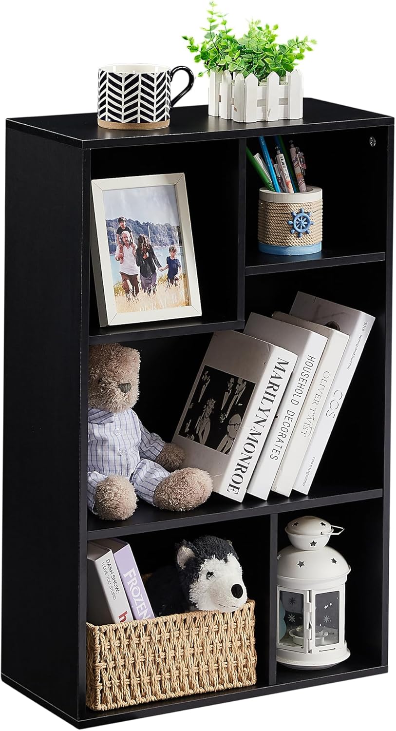VECELO 5 Cube Modern Bookcases, 3 Tier Bookshelves,31 Inch High Cubby Storage Organizer，Shelf Hight Up to 12.8 Inches Suit for Most Books,Vertical or Horizontal Use Available,Vintage Black