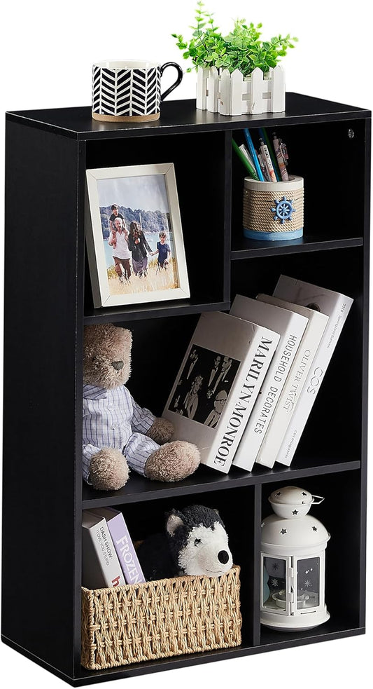 VECELO 5 Cube Modern Bookcases, 3 Tier Bookshelves,31 Inch High Cubby Storage Organizer，Shelf Hight Up to 12.8 Inches Suit for Most Books,Vertical or Horizontal Use Available,Vintage Black