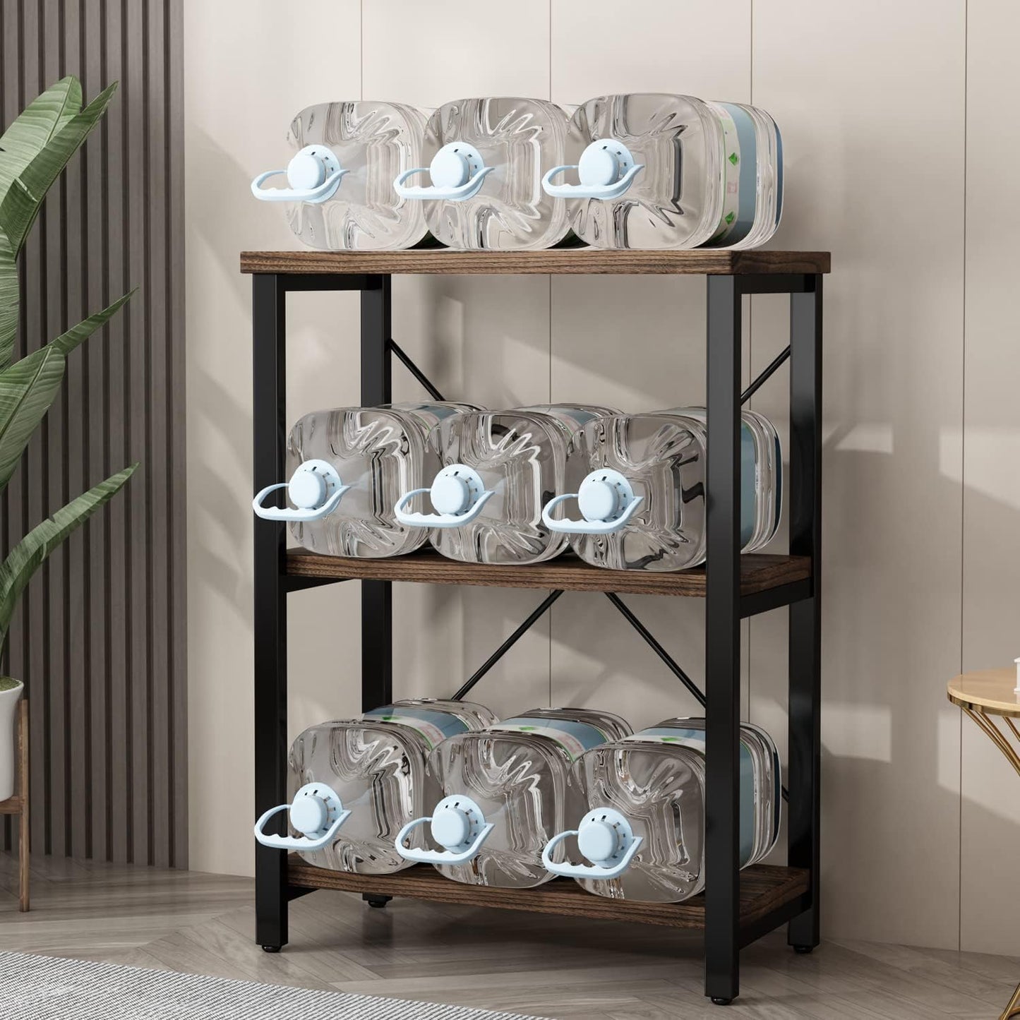 3 Tier Industrial Solid Wood Bookcases, Open Etagere Bookshelf with Metal Frame, Rustic Wood and Metal Shelving Storage Organizer for Living Room Book Shelves Furniture (AY01-3tier)