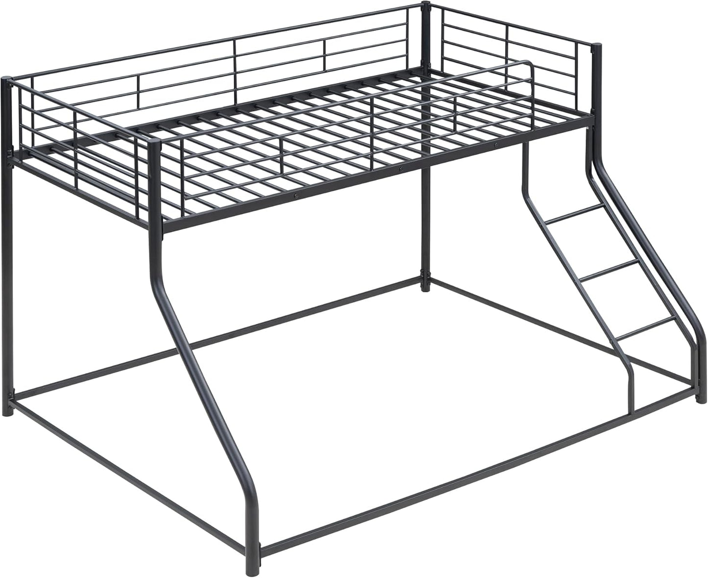 Twin XL Over Queen Metal Floor Bunk Bed with Sloping Stairs and Safety Guardrails for Bedroom,Guest Rooms, No Box Spring Needed, Simple to Assemble,Black