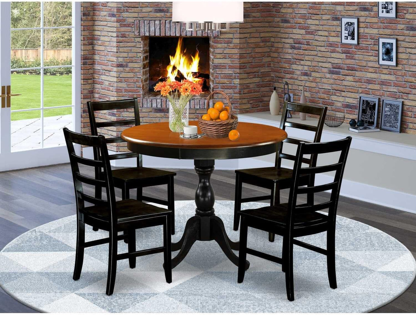 East West Furniture AMPF5-BCH-W 5 Piece Kitchen Table & Chairs Set Includes a Round Dining Room Table with Pedestal and 4 Dining Chairs, 36x36 Inch, Black & Cherry