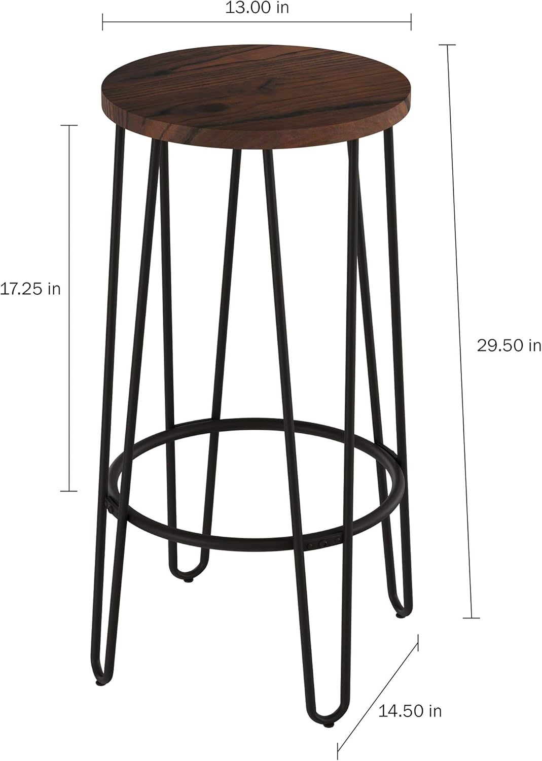 Lavish Home Set of 2 Counter-Height Bar Stools - 29.5" Round Wood Barstools with Hairpin Legs for Kitchen or Dining Room - Modern Farmhouse Furniture