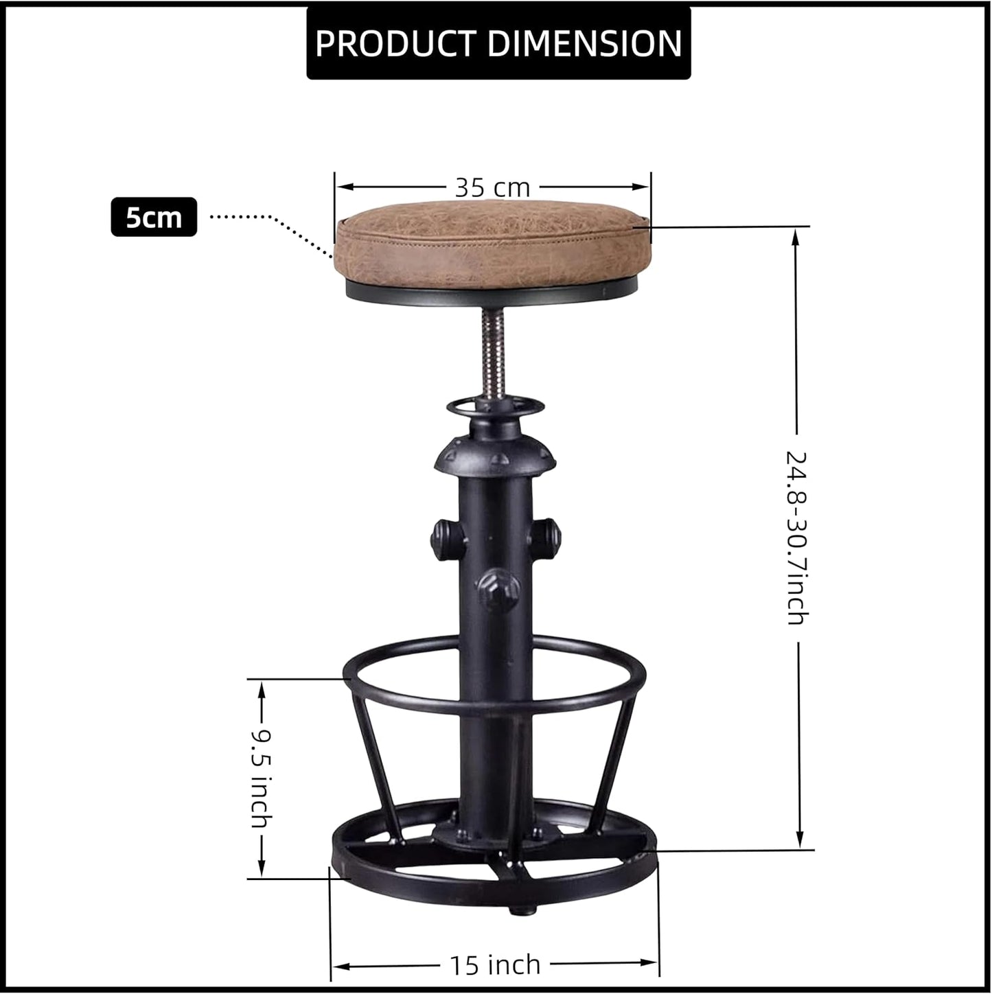 Industrial Bar Stools-Swivel Pu Seat-Vintage Kitchen Island Stool-Counter Bar Height Adjustable 25-31inch-Footrest