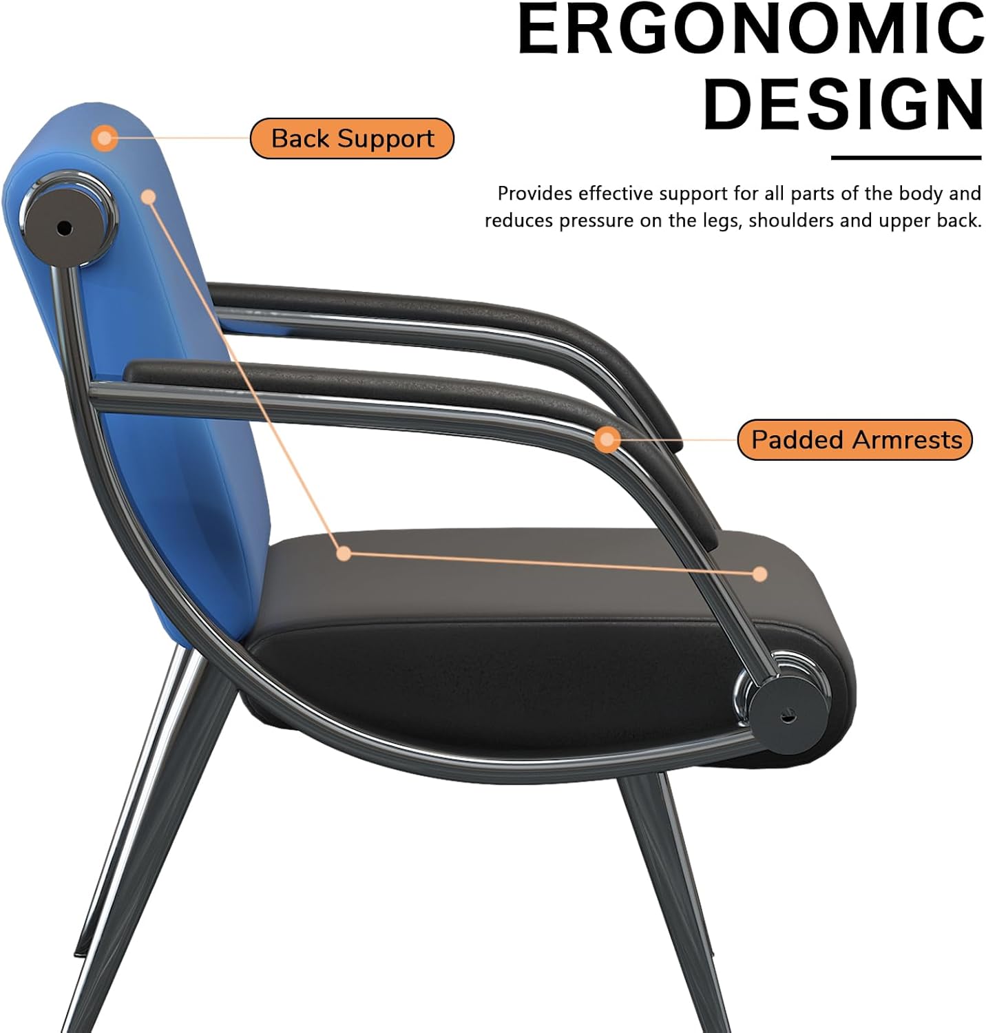 wonline 2Pcs Waiting Room Chair with Armrest PU Leather Office Furniture, Office Guest Seating Lobby Conference Reception Chairs for Airport Clinic Hospital Bank Salon Barber(Blue&Black)
