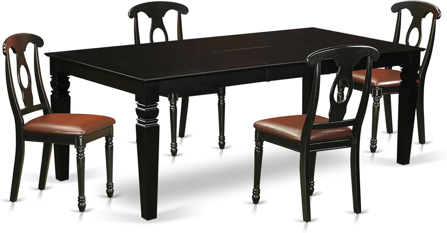 East West Furniture LGKE5-BLK-LC 5 Piece Dining Set Includes a Rectangle Dining Table with Butterfly Leaf and 4 Faux Leather Kitchen Room Chairs, 42x84 Inch, Black