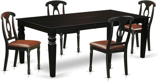 East West Furniture LGKE5-BLK-LC 5 Piece Dining Set Includes a Rectangle Dining Table with Butterfly Leaf and 4 Faux Leather Kitchen Room Chairs, 42x84 Inch, Black