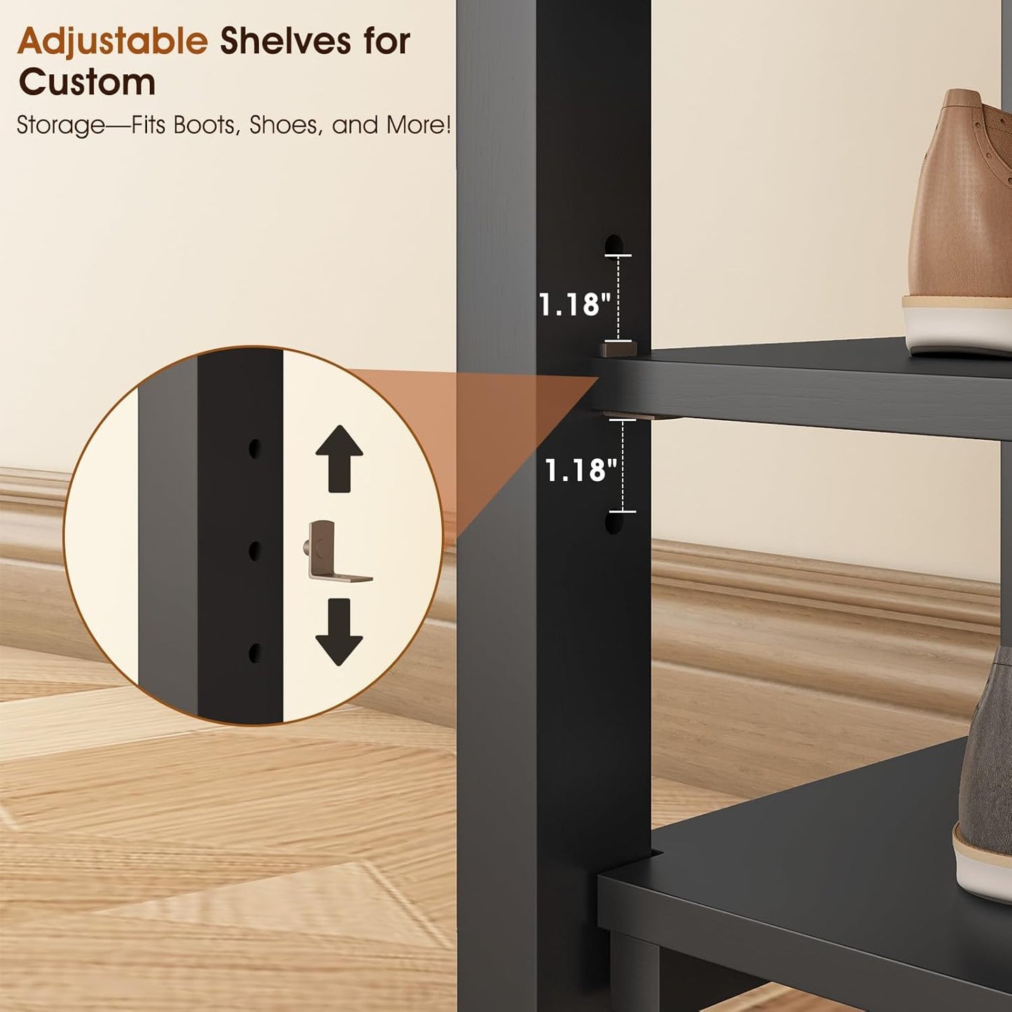 Shoe Rack Bench Seat Rubberwood 2-Tier Wooden Storage Bench 550lbs Compact Mid-Century Modern Design for Entryway, Hallway, Closet, Front Door Entrance, Foyer