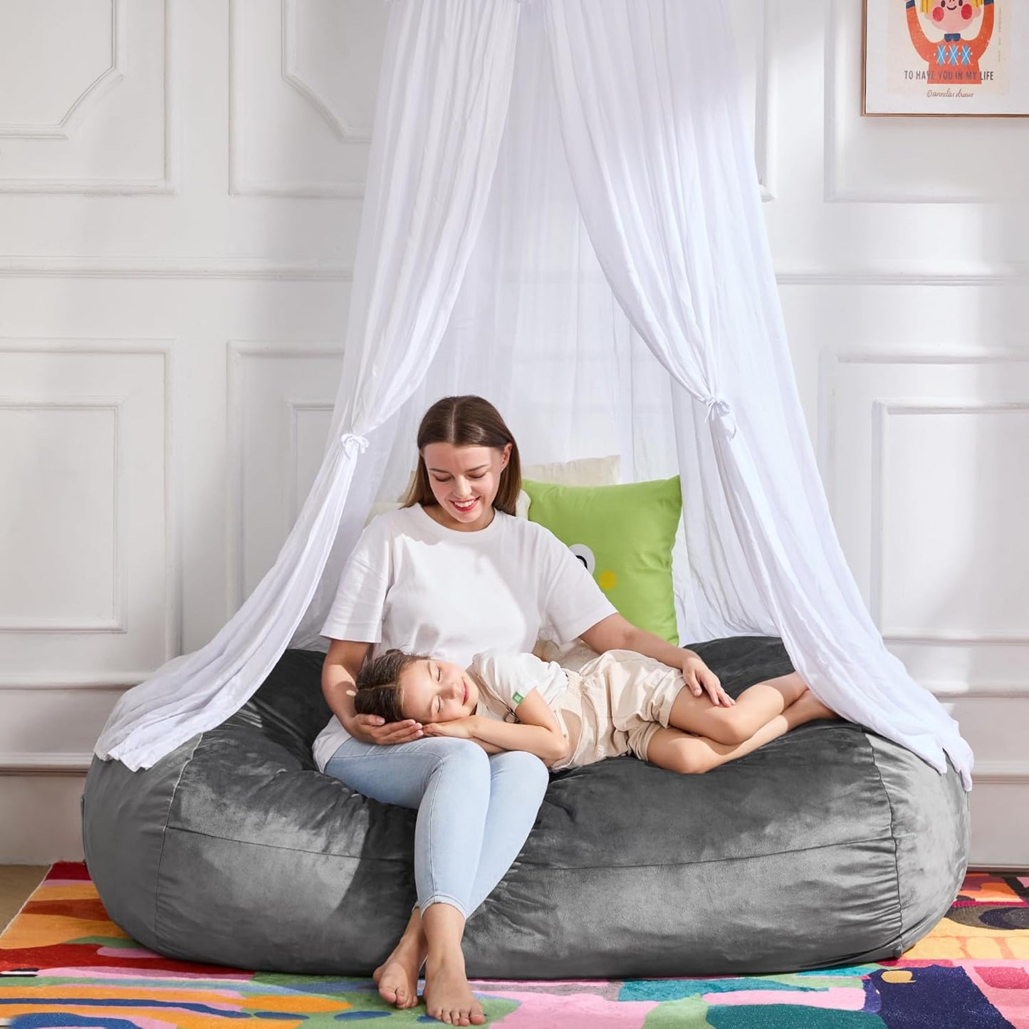 Hobestluk 4FT Bean Bag Chair Large Beanbag with Removable Cover Adult Bean Bag Chair with Portable Handle Desgin for Living Room Bedroom (Grey, 4FT)