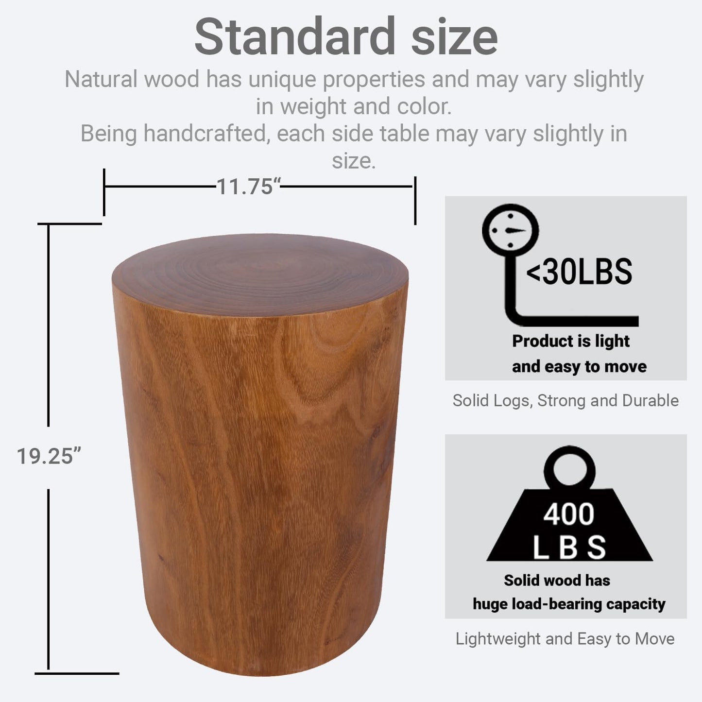Athaliah Wooden Tree Stump End Table, 15.75" Paulownia Wood Hand Carved Rustic Wood Side Table, Wood Stump for Plant Stand Decor Nightstands Stool Indoor Outdoor