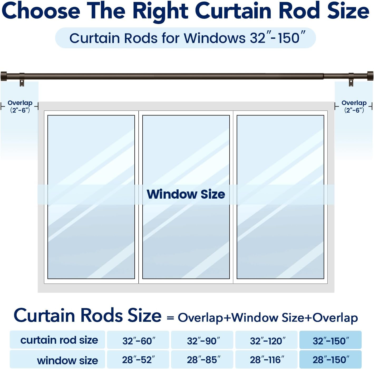 2 Pack Curtain Rods for Windows 72 to 144 Inch, 1 Inch Bronze Curtain Rods Set, Adjustable Heavy Duty Curtain Rod, Outdoor Curtain Rods for Patio Bedroom, Drapery Rods with End Cap, Size 32"- 150"