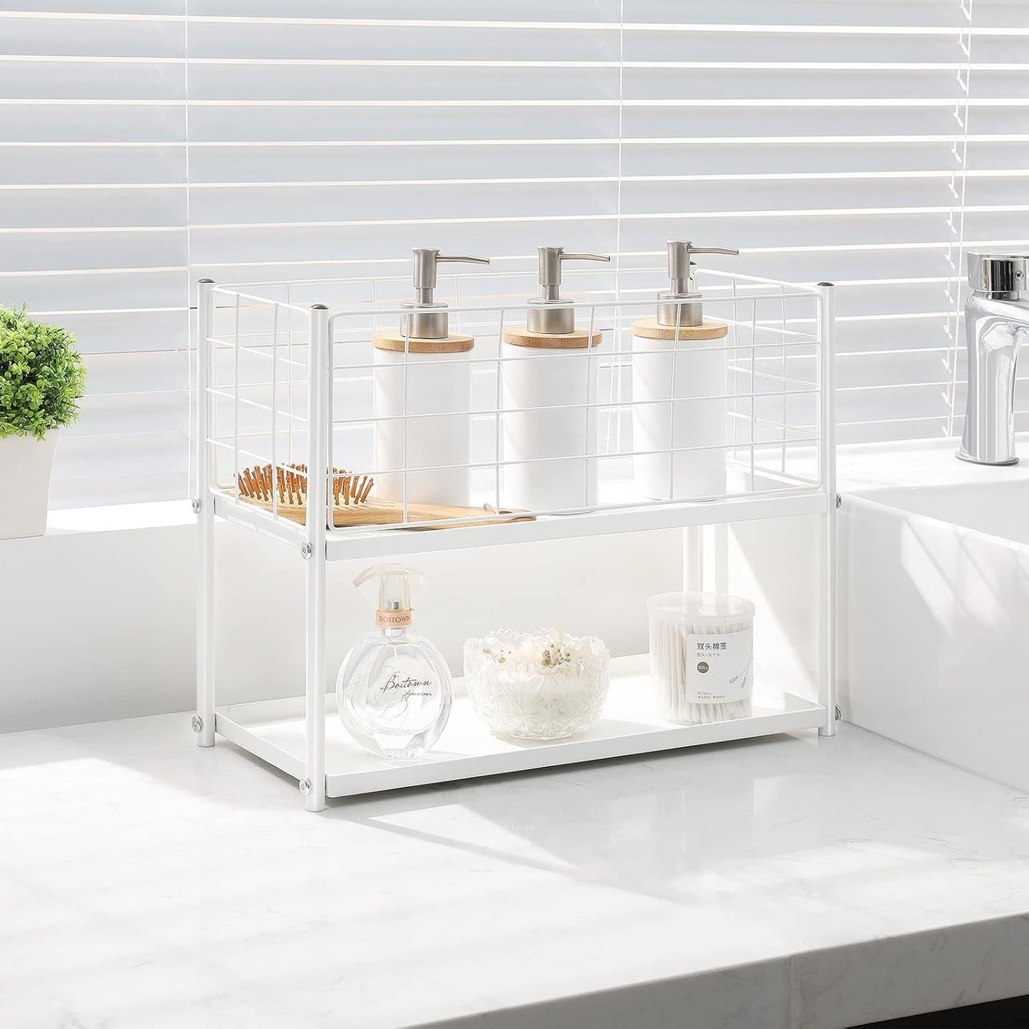 KINGRACK Slim Storage Cart, 4-Tier Metal Utility Rolling Cart with Wheels, Narrow Mobile Shelving Unit, Bathroom Storage Organizer, for Office, Kitchen Bathroom, Laundry Room, Narrow Places, White