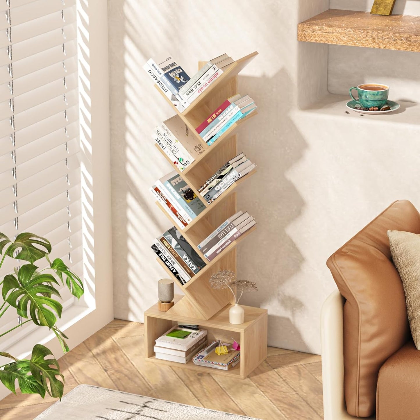 9 Tier Tree Bookshelf,Christmas Green Bookcase for Narrow Space, Storage Organizer Floor Standing Bookshelves for Books, Tall Book Case for Home Office, Living Room, Bedroom