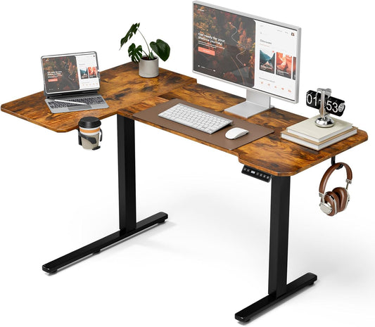 51" Reversiable L-Shaped Electric Standing Desk Adjustable Height Gaming Stand Up Corner Desk Sit Stand Home Office Computer Desk with Splice Board,Black Carbon Top