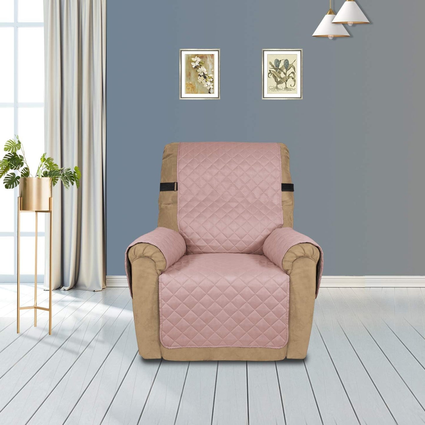 PureFit Reversible Sofa Cover Water Resistant Recliner Couch Cover, Machine Washable Furniture Cover with Adjustable Strap for Dogs, Pets (Recliner, Pink/Ivory)