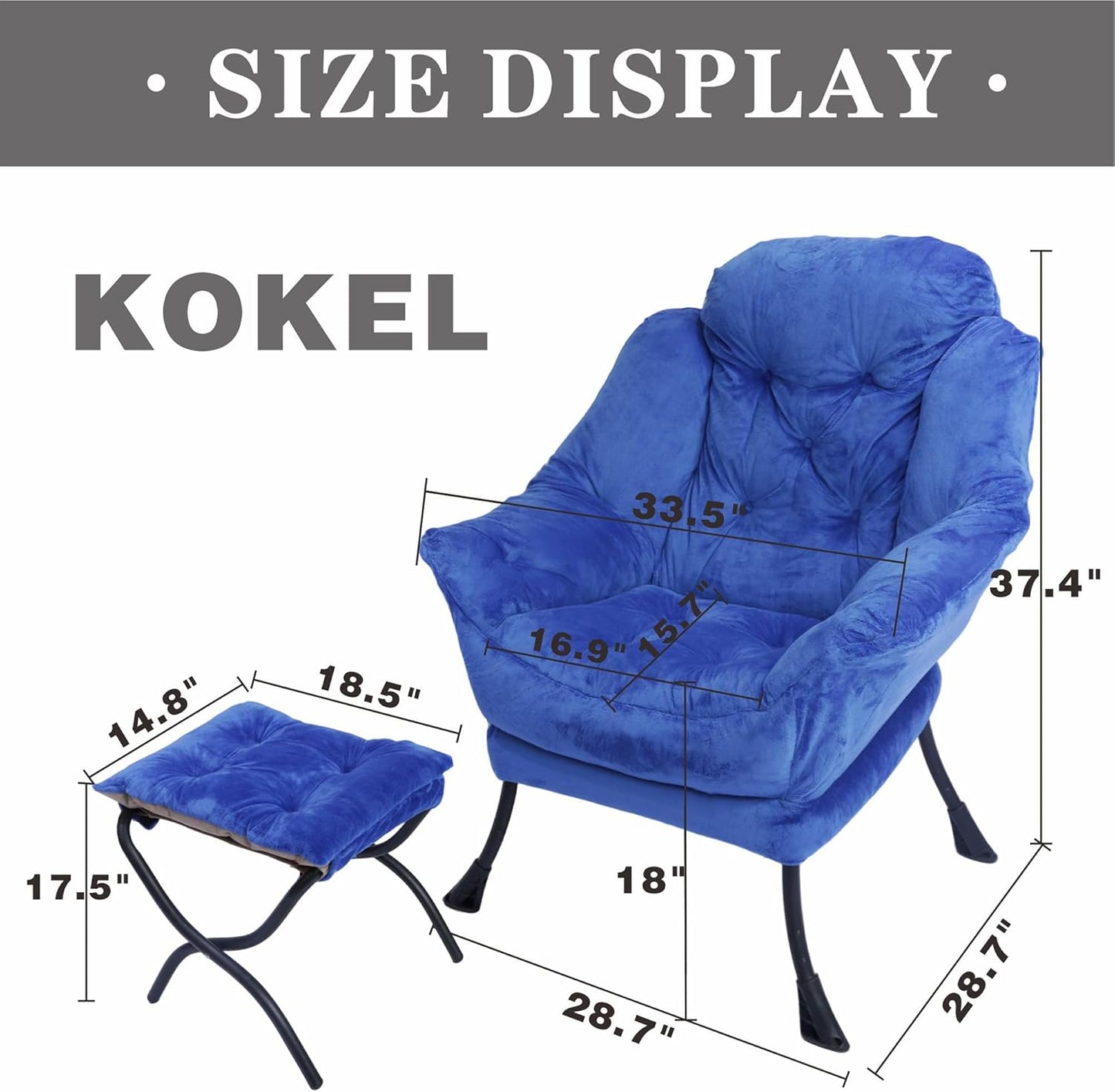 Kokel Lazy Chair with Folding Ottoman,Living Room Chairs (Blue-1248)