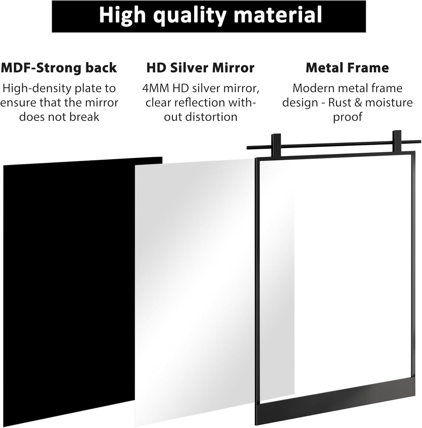 24x36 Inch Rectangle Bathroom Vanity Mirror for Wall Mounted Over Sink Farmhouse Rustic Matte Black Frame Barn Door Mirrors Foyer Entryway Decor