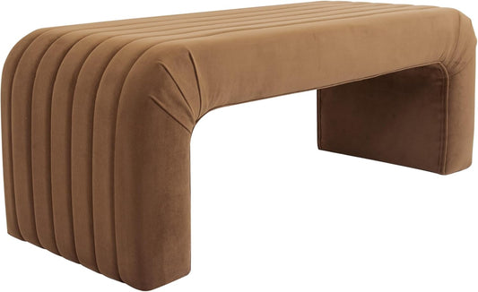 HomePop Arch Channel Bench|Bench for Living Room & Bedroom | Decorative Home Furniture - Rust Orange Velvet