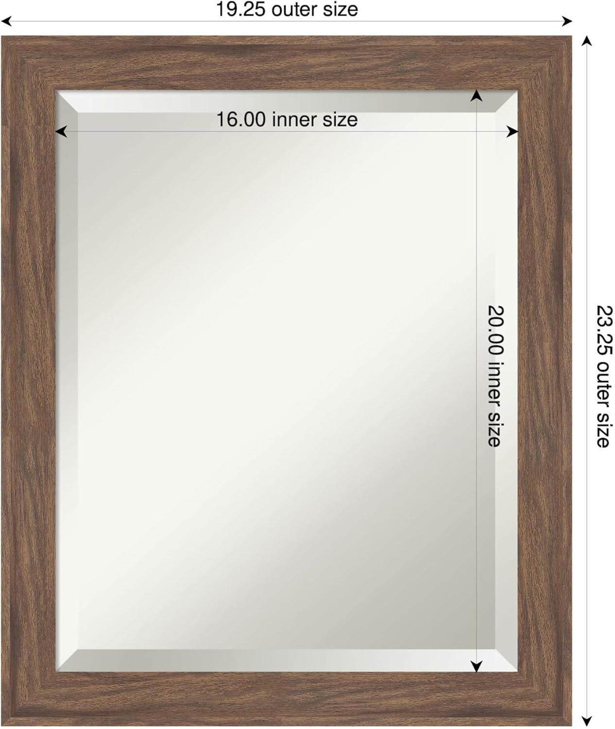 Amanti Art Brown Wall Mirror 23x19 Pia Medium Brown Narrow Rectangle Bathroom Mirror for Wall Decor Living Room, Small Casual Frame, Hangs Horizonally and Vertically, Bathroom Decor, Beveled Edge