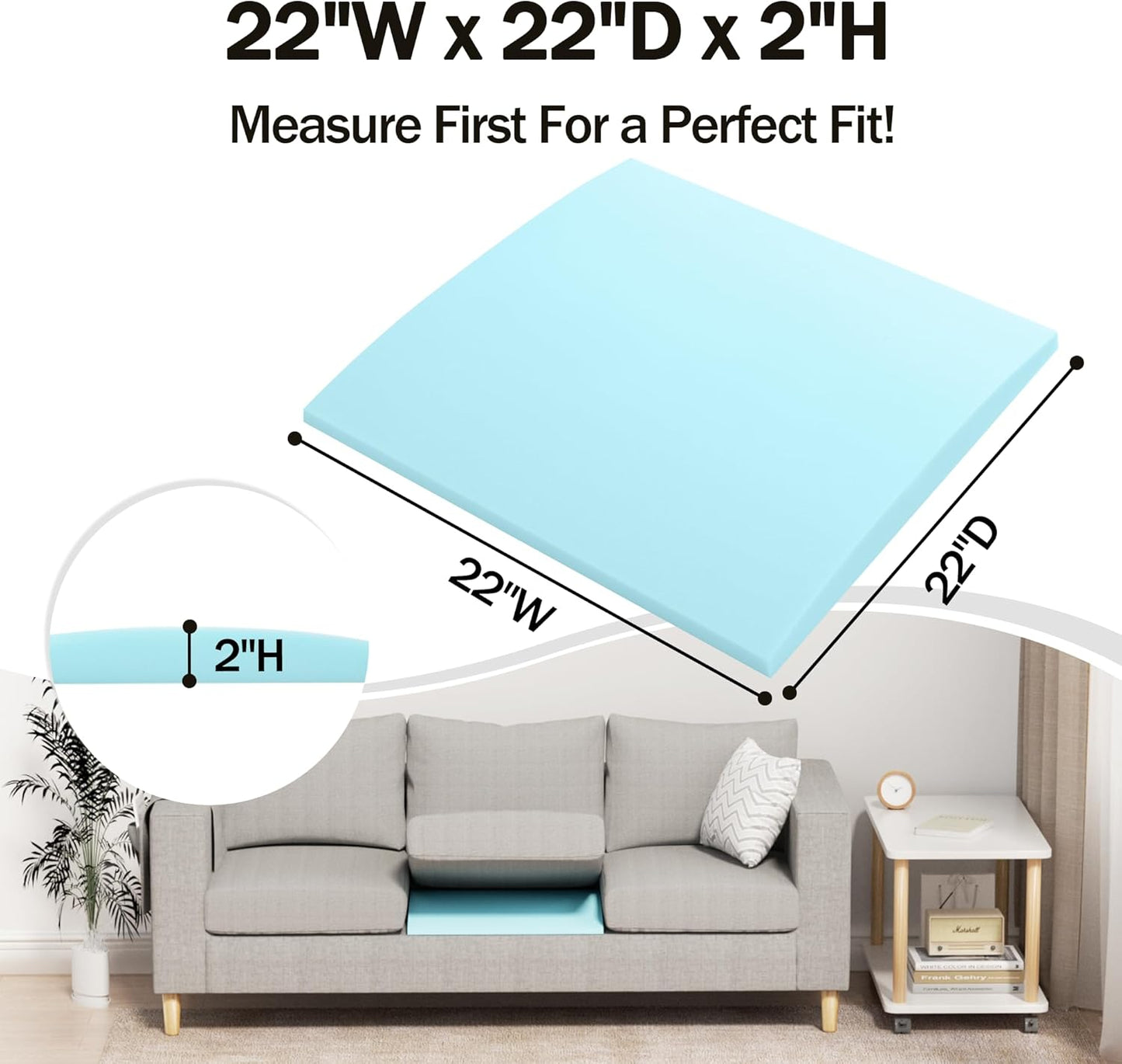 Tromlycs Couch Cushion Support for Sagging Cushions Sofa Seat Support Under Arched Foam Sag Repair 22x22 inch Blue, Set of 2