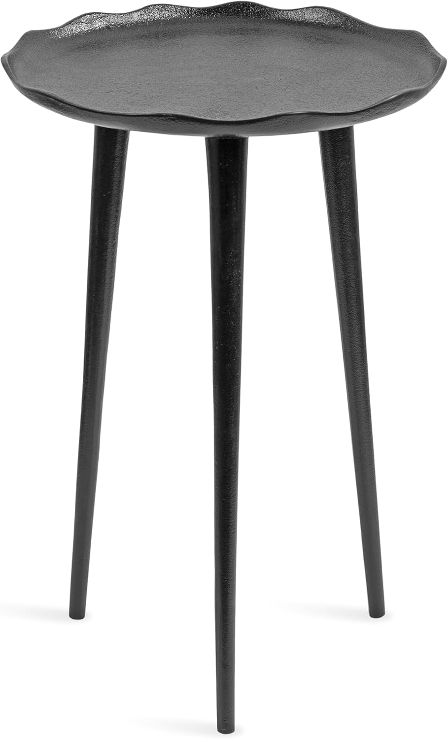 Kate and Laurel Alessia Modern Round Metal Side Table; 15 x 15 x 22; Black; Decorative Cast Aluminum End Table with Deckled Edge for Bedroom Nightstand or Living Room Accent