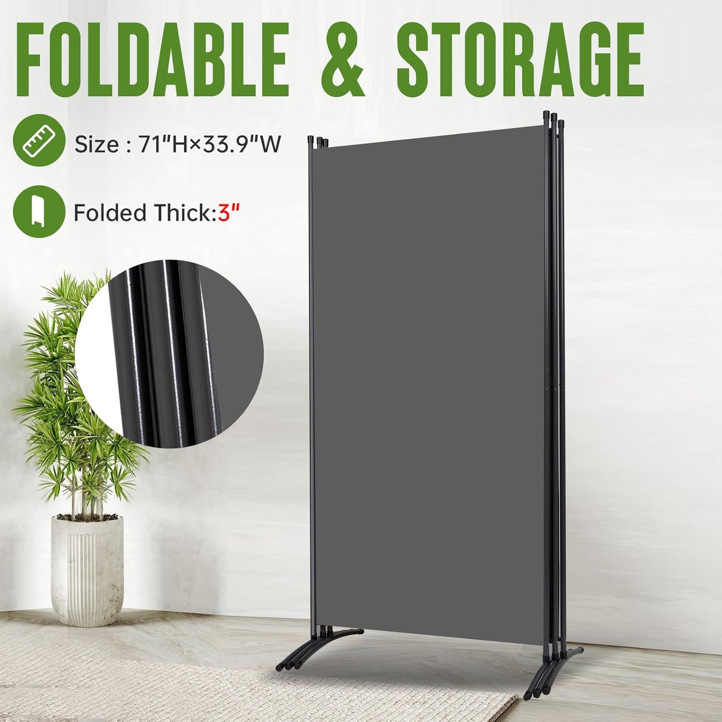 JVVMNJLK Indoor Room Divider, Portable Office Divider, Room Divider Wall Screen 3 Panel, Folding Partition Privacy Screen Walls Dividers for Room Separator 102" W x 71.3" H, Grey