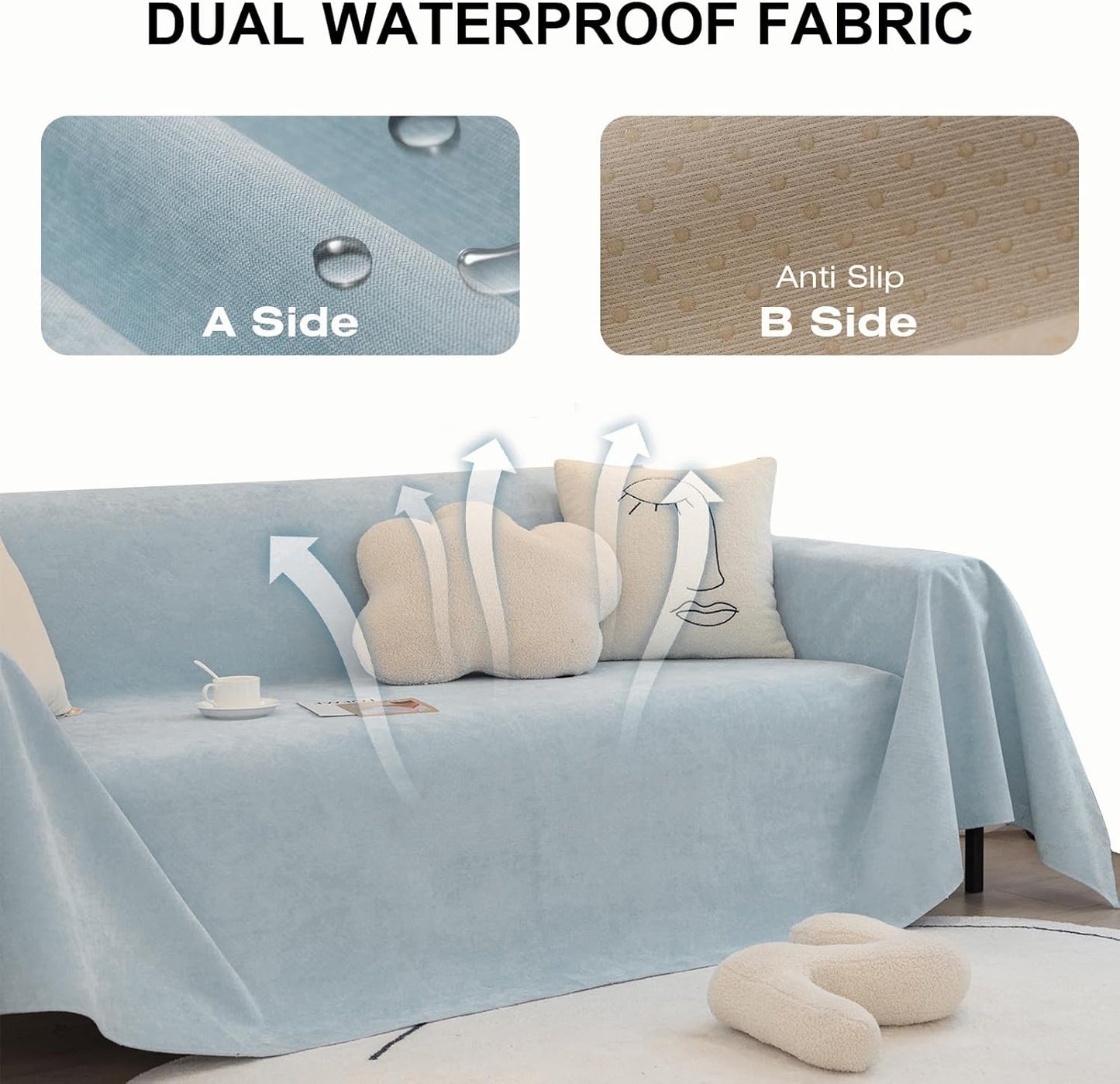 STACYPIK Waterproof Couch Cover Sky Blue Sectional Sofa Cover Cat Dog Anti Scratch Couch Cover Non-Slip Furniture Protector for 3 Cushion Couch Pet Couch Protector Cover Washable Pet Bed Mat-71X150IN