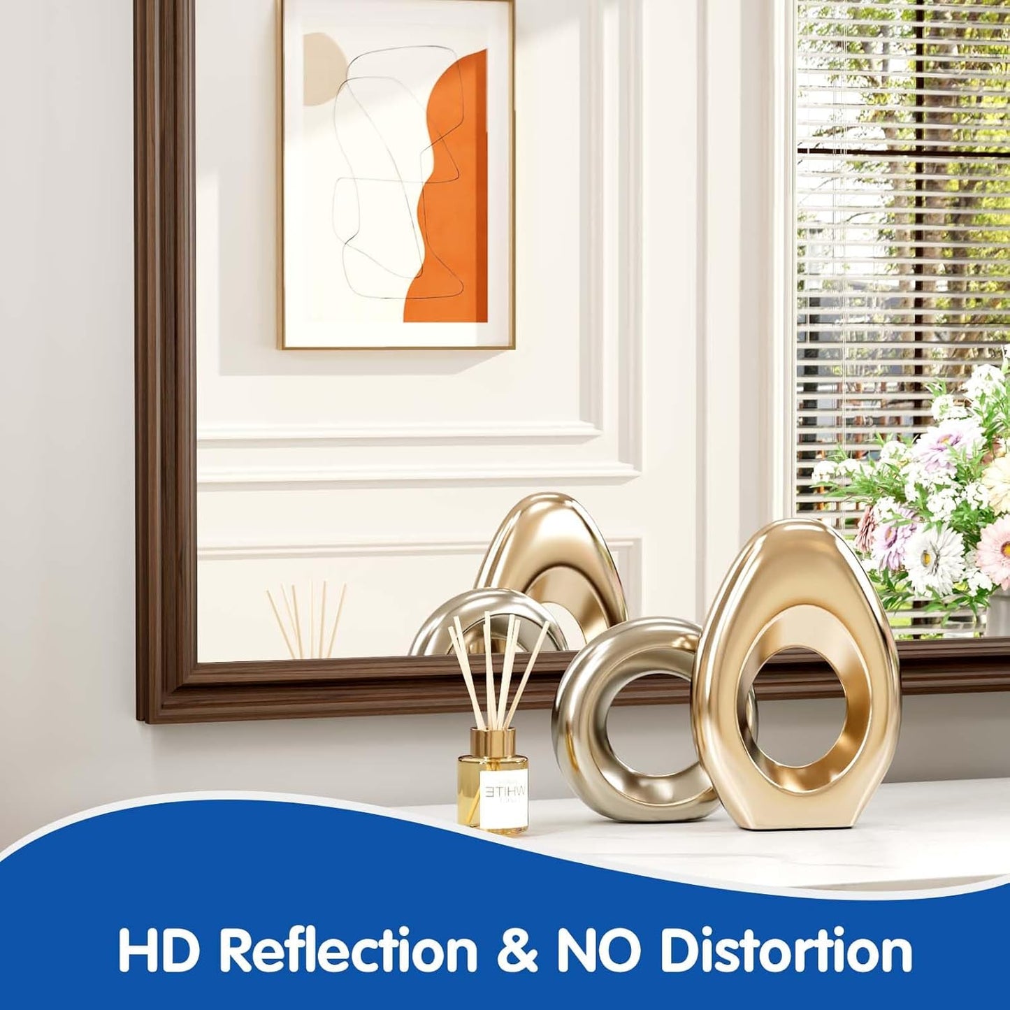 WEER Retro Copper Bathroom Mirror, 48x36 Inch Bronze Oil Rubbed Framed Mirror, Rectangle Classic Vintage Framed Wall Mirror, Farmhouse Vanity Mirror, Tempered Glass, Vertically or Horizontally