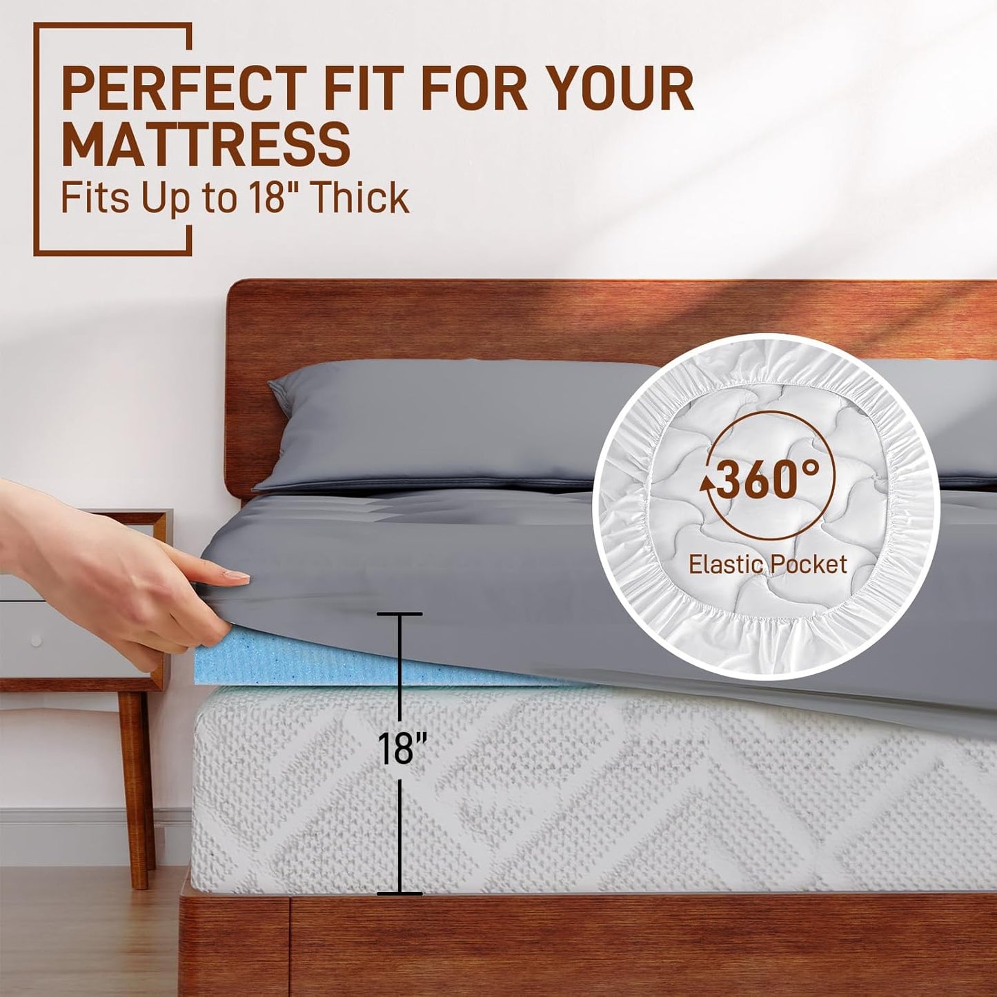 4 Inch Pillow Top Memory Foam Mattress Topper Queen, Dual Layer 2 Inch Gel Memory Foam Plus 2 Inch Pillow Top Cover, Grey