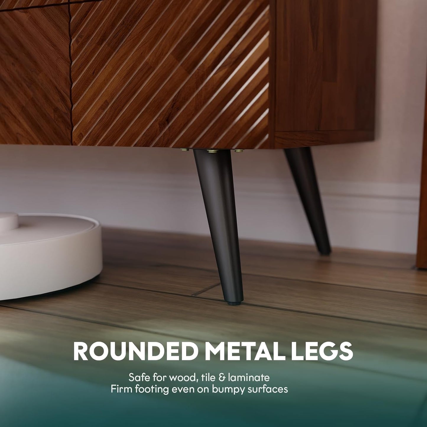 Bme Rhombus Wooden TV Stand with Storage Cabinets – Solid Acacia Wood, Geometric Rhombus Pattern Doors, Scandinavian Modern Entertainment Console with Metal Base