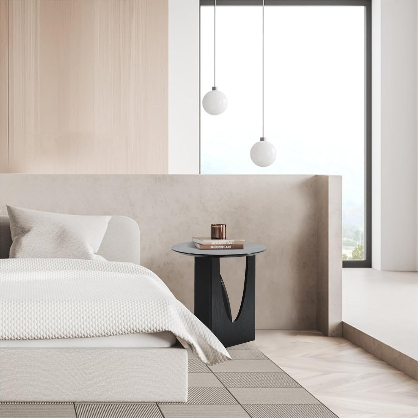 Get Set Style Round End Table Accent Side Table Circle Wood Corner Table Small Modern Coffee Table for Living Room or Bedroom Nightstand (Black Finish)