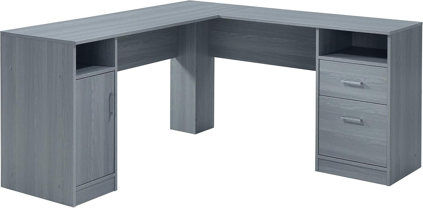 Techni Mobili Functional L-Shaped Computer Desk with storage, L is ⁠59.5" wide x 59.5" Long, Grey