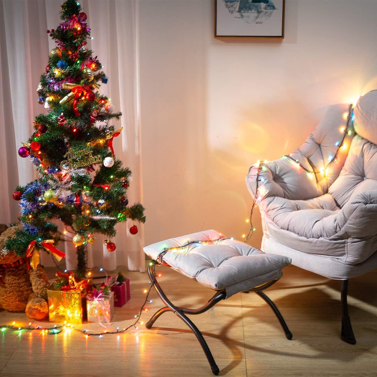 HollyHOME 15"(H) Folding Footrest Stool, Upholstered Small Foldable Ottoman, Accent Padded Sofa Foot Stool for Lazy Chair, Metal Frame Portable Foot Rest Ottoman for Home, Living Room, Bedroom, Grey