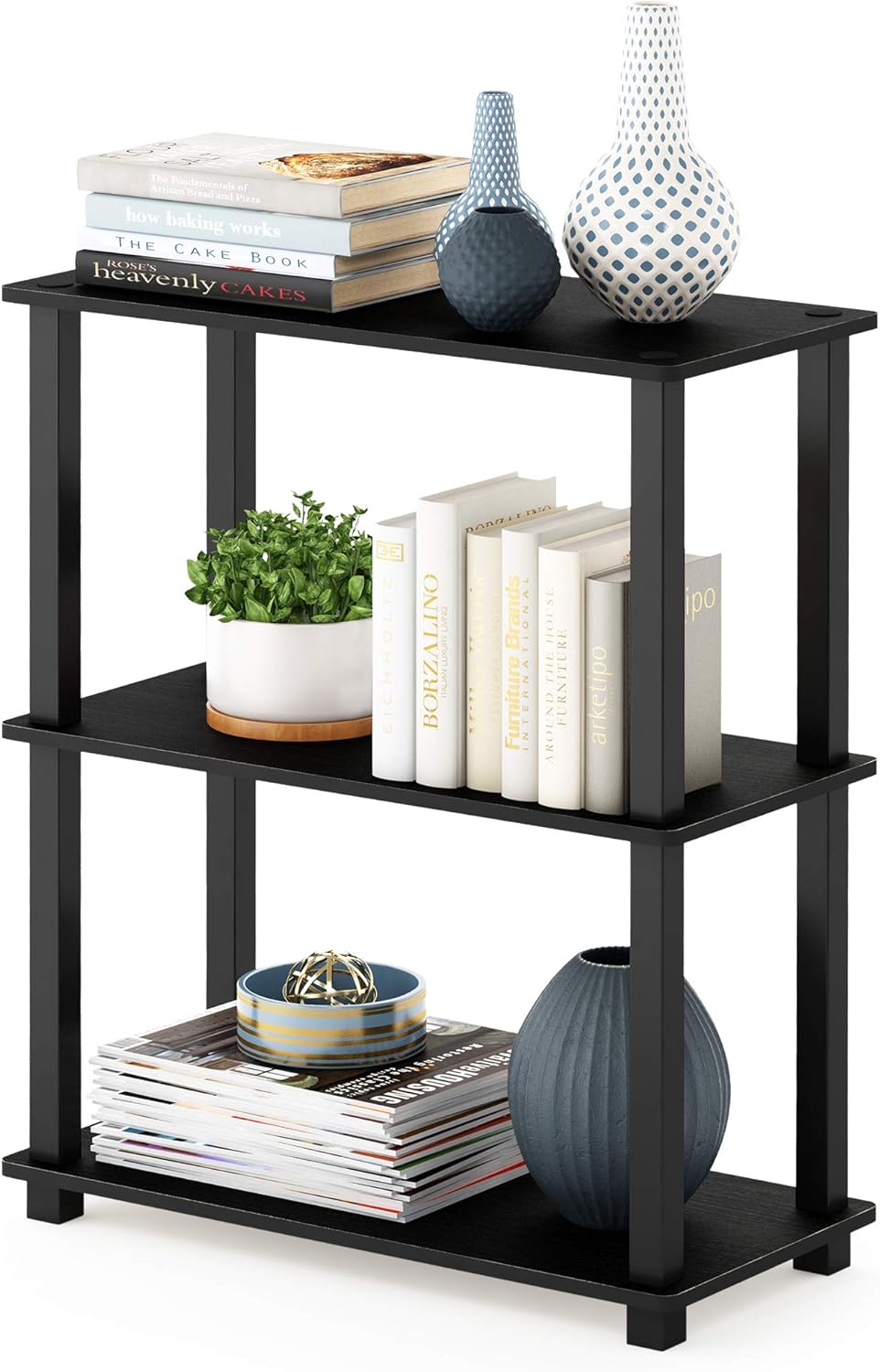 Furinno Turn-S-Tube 3-Tier Compact Multipurpose Shelf Display Rack with Square Tube, Americano/Black