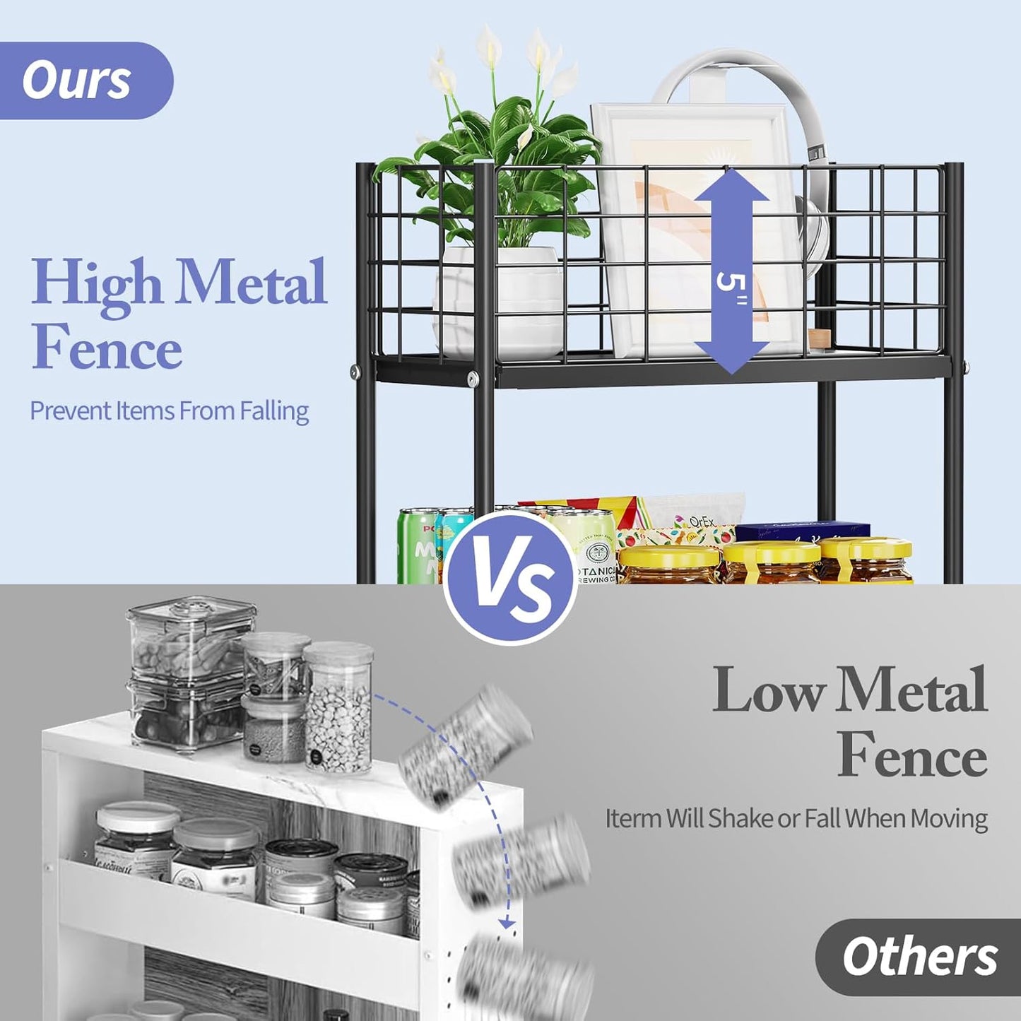 KINGRACK 3-Tier Metal Rolling Cart, Slim Storage Cart, Mobile Shelving Unit Trolley with Wheels, Bathroom Tier,Bathroom Organizer Utility for Laundry Room, Office, Narrow Place, Black