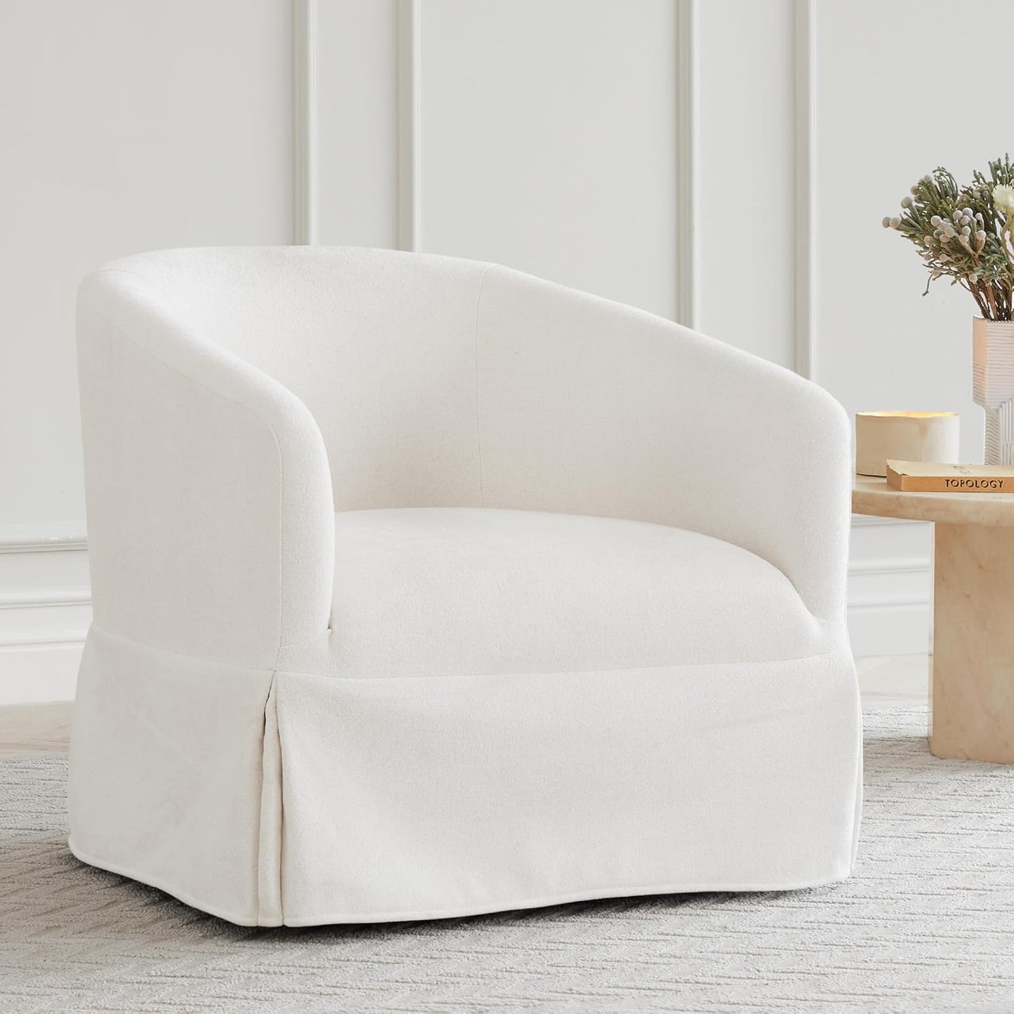 Swivel Accent Chair, 360 Degree Performance Fabric Armchair Modern Barrel Chairs Armchair for Living Room Bedroom Home and Office,Cream White