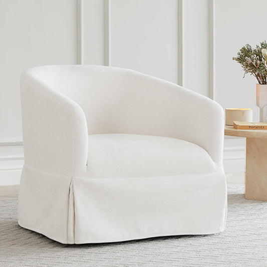 Swivel Accent Chair, 360 Degree Performance Fabric Armchair Modern Barrel Chairs Armchair for Living Room Bedroom Home and Office,Cream White