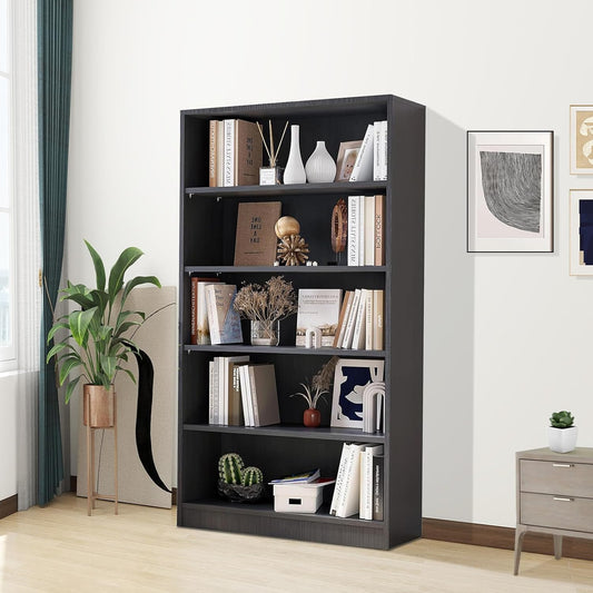 Wooden Bookshelf with Adjustable Shelves, 5 Tier Tall Bookcase for Living Room, Office or Small Spaces,Heavy Dute Bookshelves Storage Organizer, Manga Bookshelf for Collectors,60 Inch,Gray