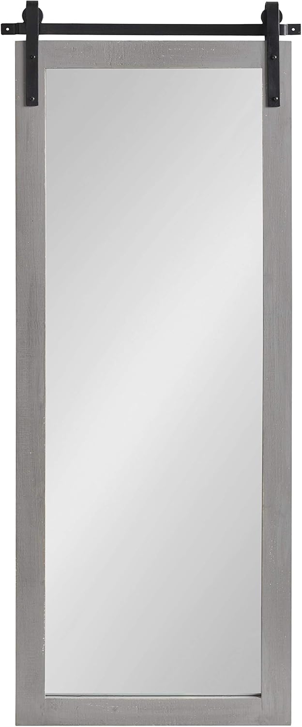 Kate and Laurel Cates Farmhouse Wood Framed Panel Mirror, 18 x 50, Gray, Barn Door-Inspired Rustic Mirrors for Wall