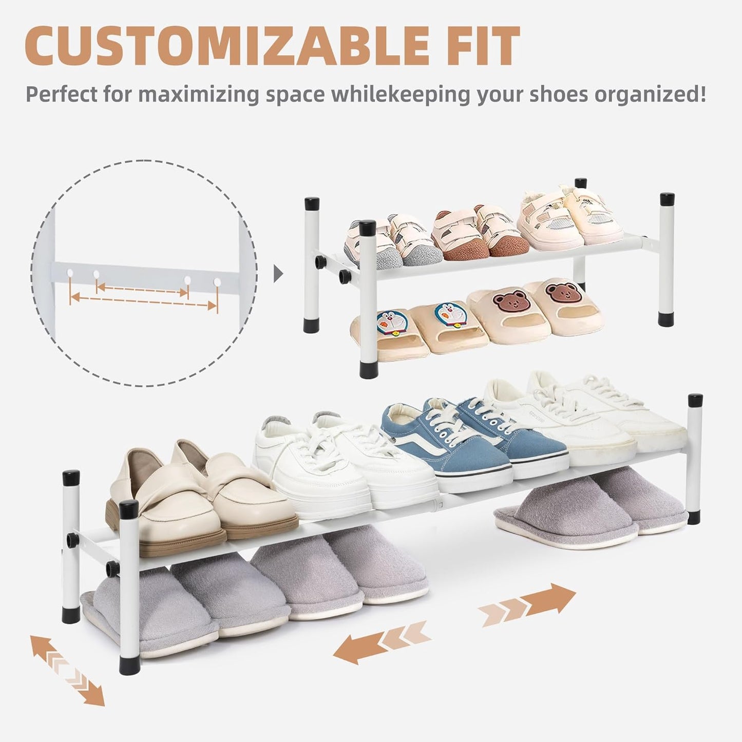 STORAGE MANIAC Expandable Shoe Rack, 4 Pairs Stackable Small Shoe Rack, Metal Adjustable Shoes Organizer for Closet, Entryway, Hallway, Garage, Front Door, Shoes Shelves, White 1 Tier