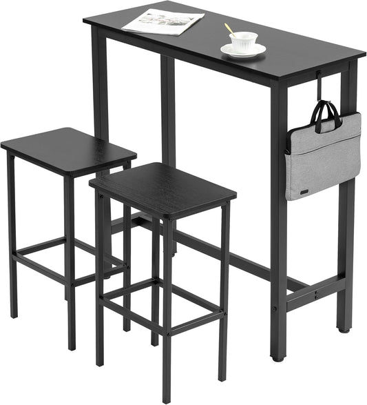 Finnhomy Bar Table Set, 39.3" Pub Table High Top Table, Rectangular Bar Height Table, Bar Table with Stools, Kitchen Table Set for 2, Industrial Breakfast for Kitchen, Living Room, Rustic Black
