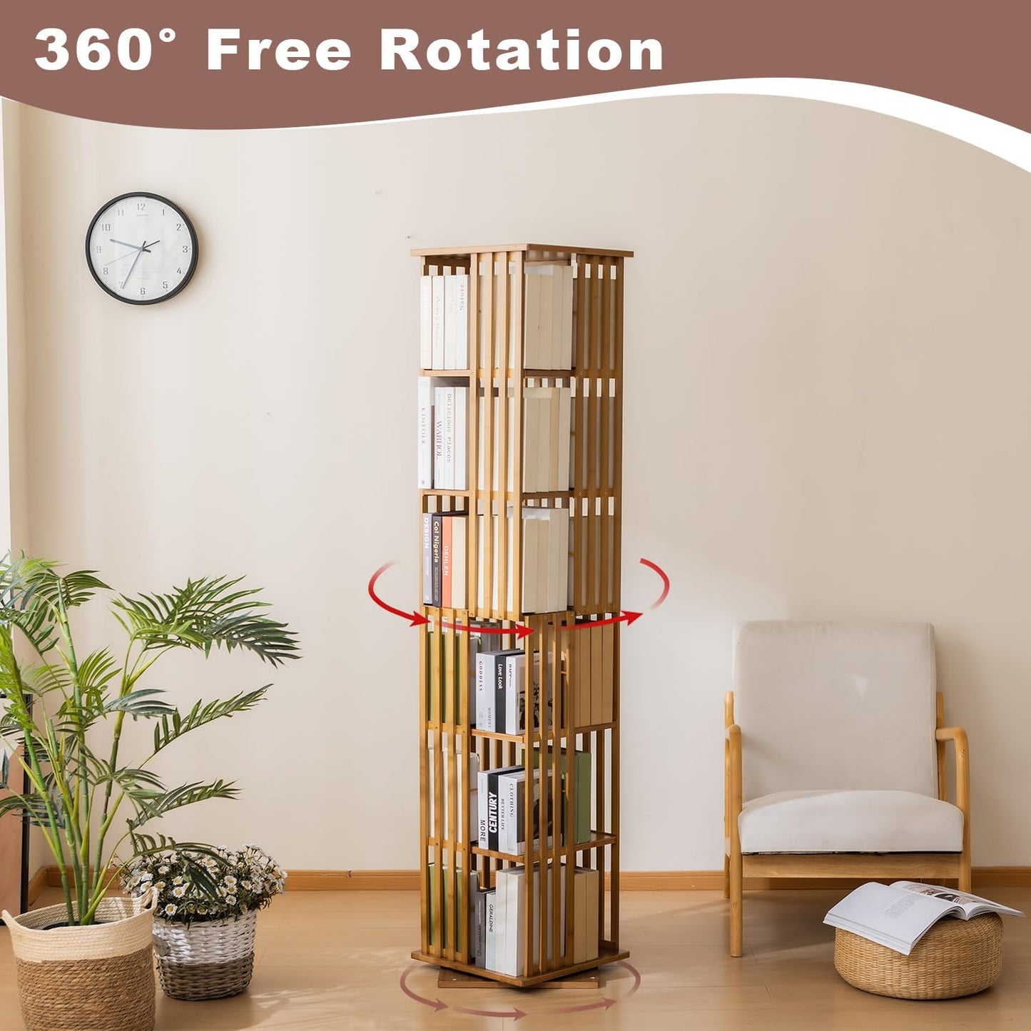 6 Tier Book Shelf,Modern Bookshelves Organizer,Brown