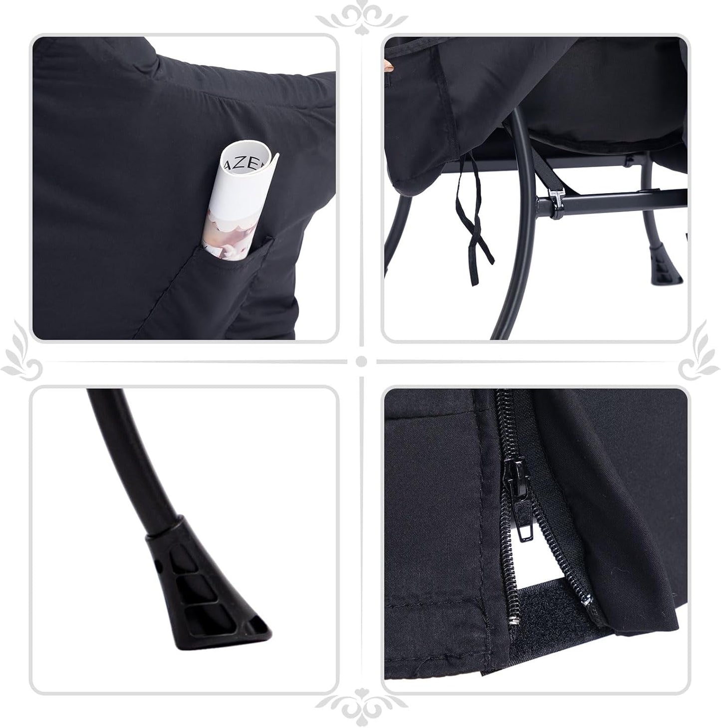 HollyHOME Fabric Lazy Chair with Foldable Ottoman, Accent Comfy Lounge Arm Chair and Folding Footrest Stool Set, Leisure Sofa Reading Chair and Footstool for Living Room, Bedroom, Dorm, Matte Black