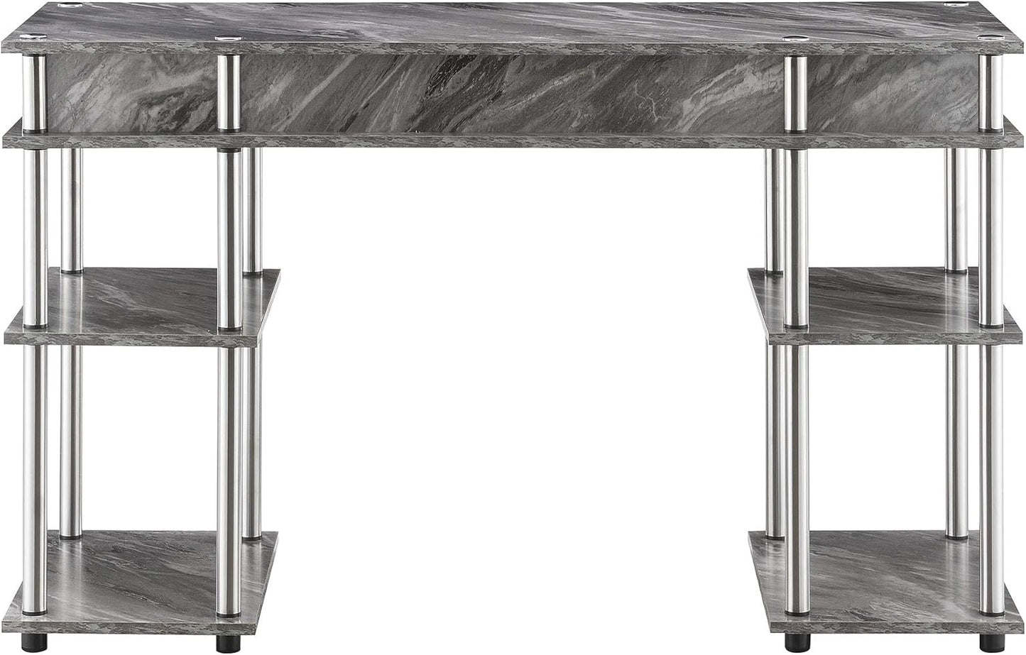 Convenience Concepts Designs2Go No Tools Desk Home Office Desk with Shelves, Corner Shelf Vanity Desk Computer Desk Nail Table for Nail Tech - 47.25" L x 15.75" W x 30" H, Gray Faux Marble