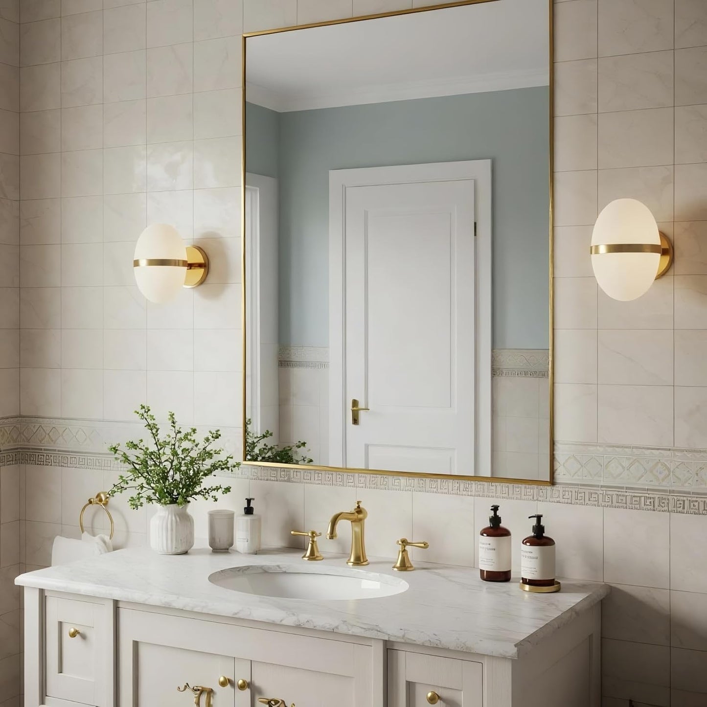 30x36 Inch Brass Bathroom Mirror for Wall, Aluminum Frame Rectangle Rectangular Vanity Mirror, Modern Large for Bedroom, Living Room, Horizontal or Vertical